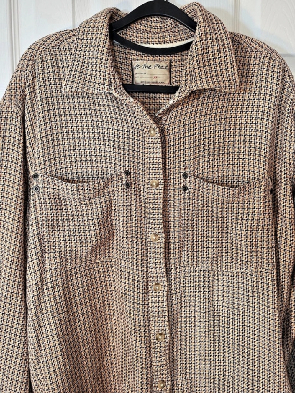 Free People We The Free Freddie Menswear Shirt Oversized Plaid High Low EUC SZ M - Picture 3 of 5